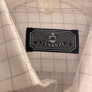 VENANZI Textured White MiniCheck Collared Shirt